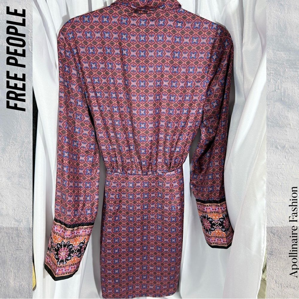 FREE PEOPLE SILKY RILLO SHIRTDRESS PLUM PURPLE COMBO NWT XS - Picture 4 of 6